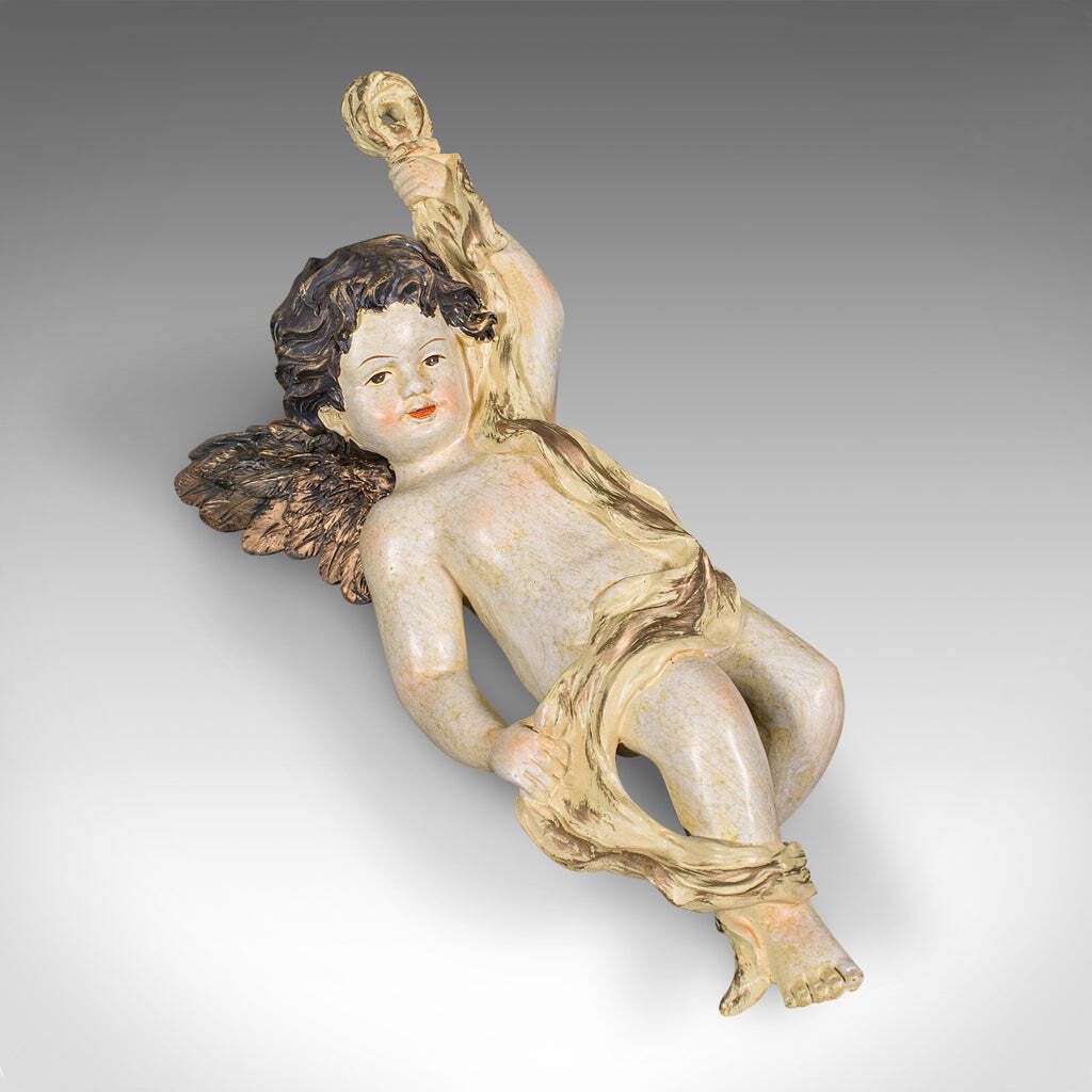 Art Vintage Flying Cherub, Italian, Plaster, Classical, Romantic, Putto Figure, 1980 photo