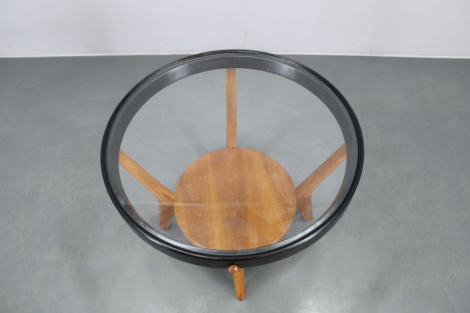 Mid Century Oak And Glass Round Coffee Table By Kropáček & Koželka photo Furniture