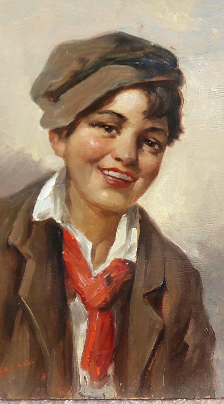 Oil Painting On Wood Portrait Scugnizzo Athos Renzo Brioschi (1910 2000) photo furniture