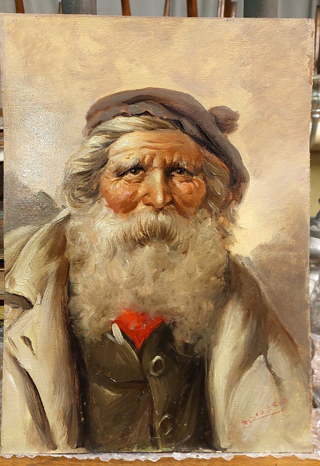 Oil Painting On Wood Portrait Character Athos Renzo Brioschi 1910 2000 photo vintage