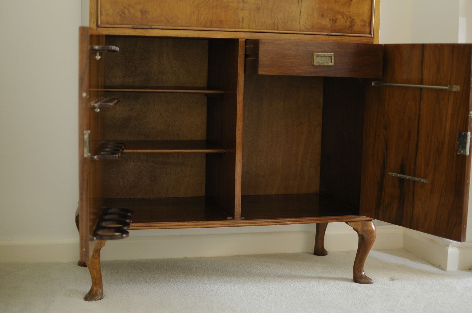 Art Deco Cocktail Cabinet Elegant Wood Veneer With Brass Detailing D43 H117 W89 photo Furniture