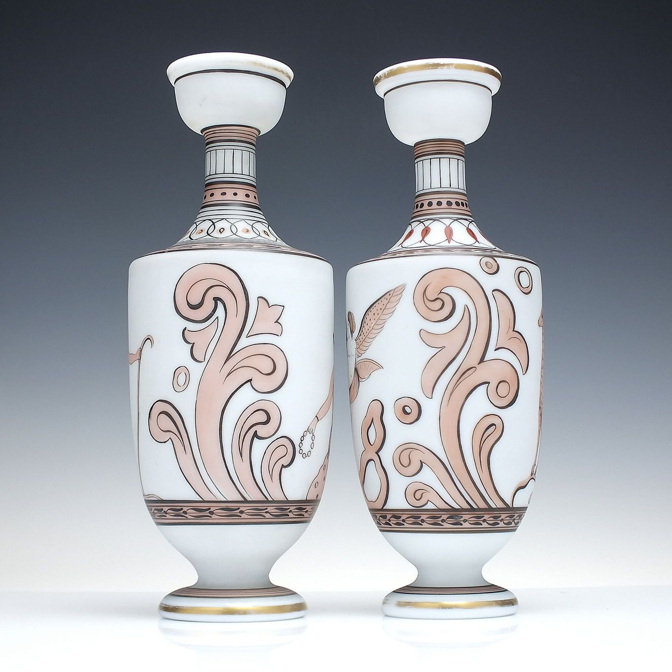 Two Bohemian Harrach Neoclassical Glass Glass Vases C1890 photo for sale