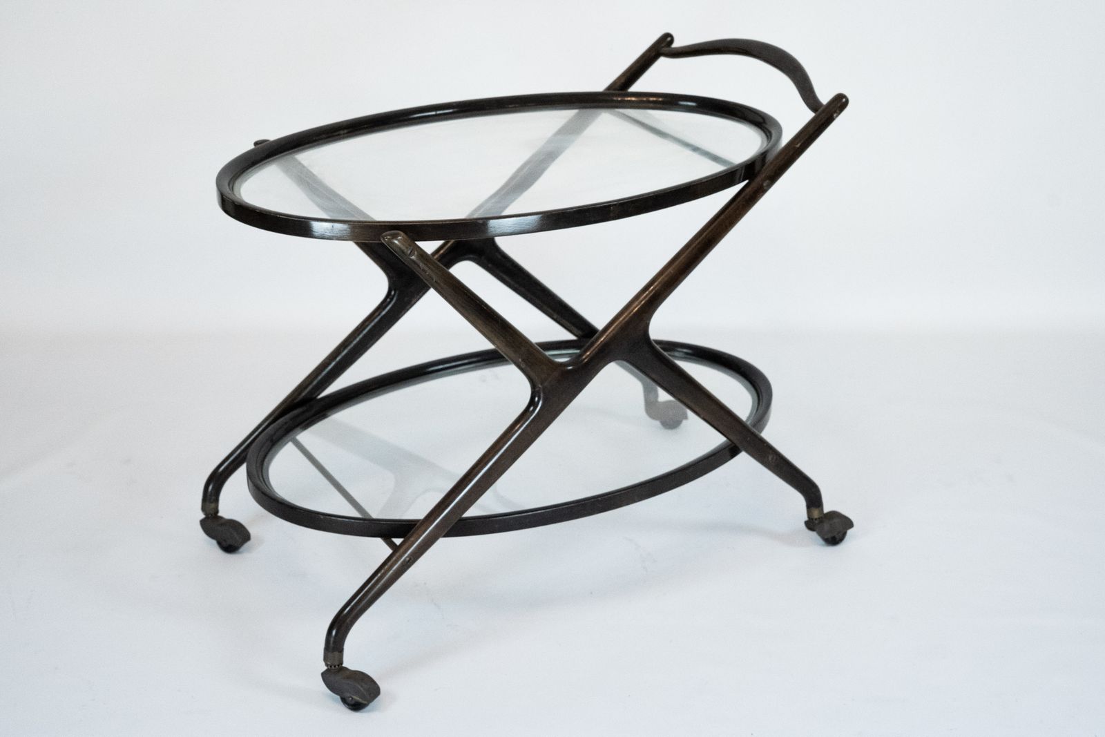 Ebonized Wood And Glass Bar Cart By Cesare Lacca, Italy 1950s photo vintage