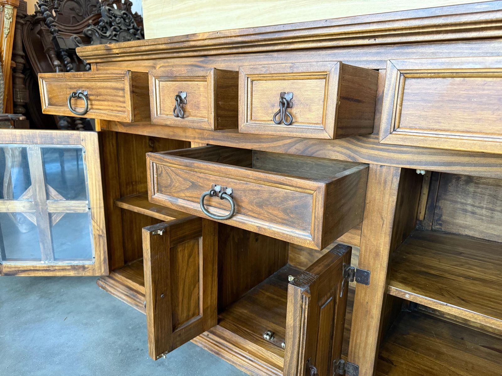 4751.0 Credenza Or Light Oak Tuscan Sideboard From The Spanish Catalan Baroque Of The 20th Century photo