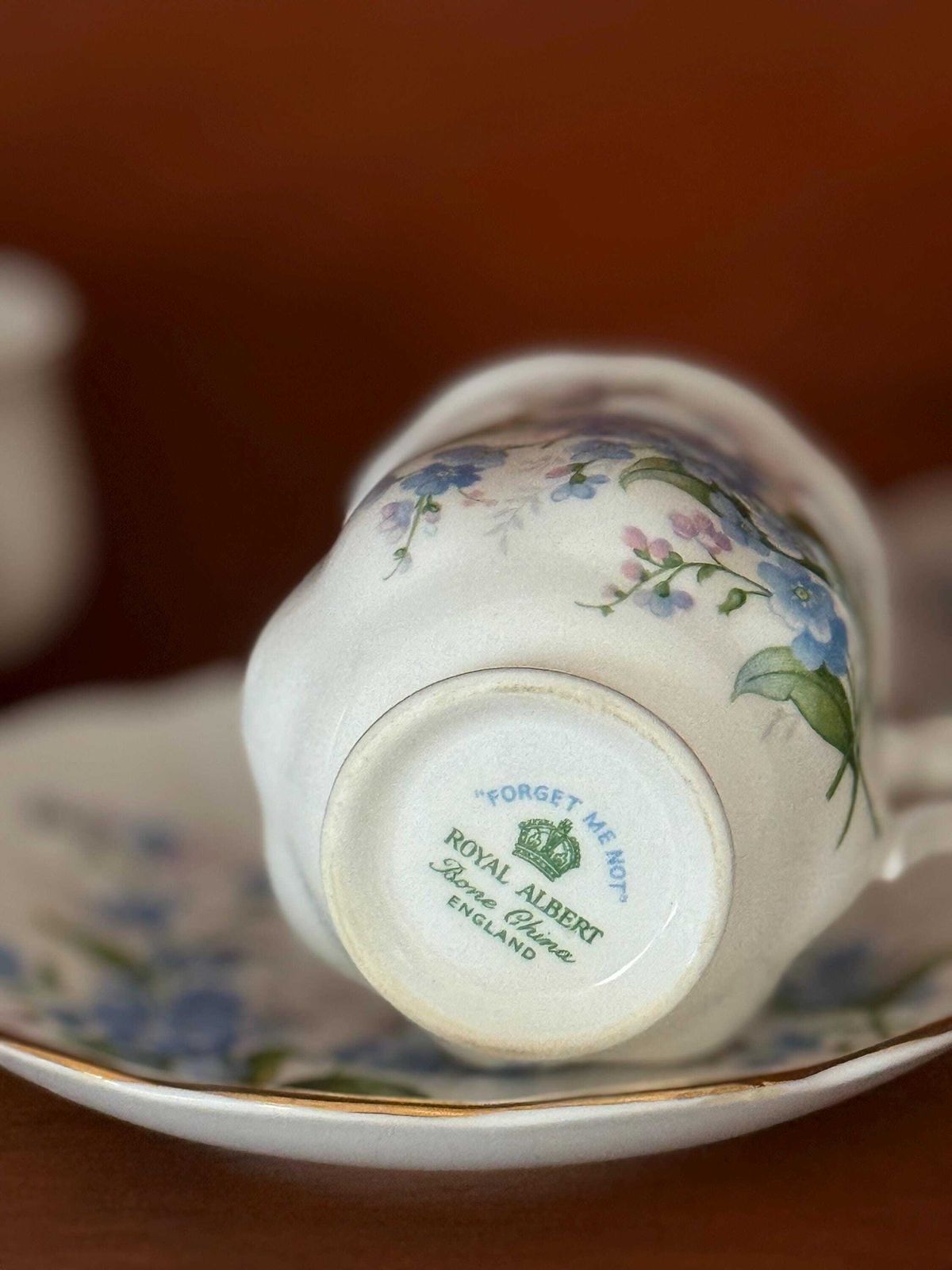 Royal Albert Forget Me Not Demitasse Set: Vintage Bone China Tea Cups & Sugar Bowl photo Home Decor