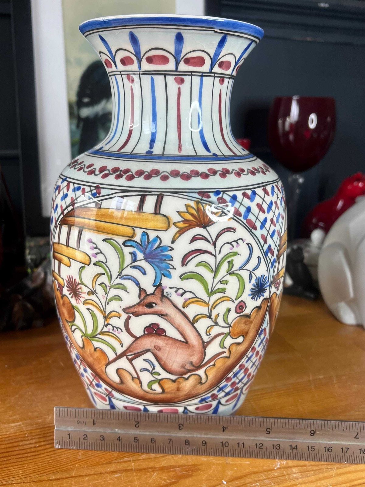 Coimbra Pottery Portuguese Hand Painted Vase 24cms Tall photo furniture