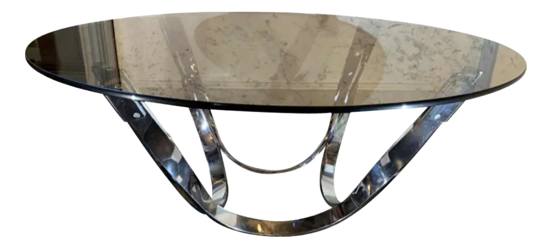 Coffee / Lounge Table In Twisted Chromed Steel By Roger Sprunger For Dunbar, 1970s