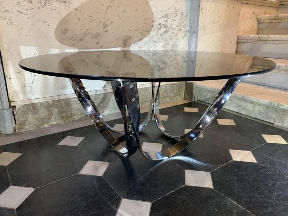 Coffee / Lounge Table In Twisted Chromed Steel By Roger Sprunger For Dunbar, 1970s photo furniture