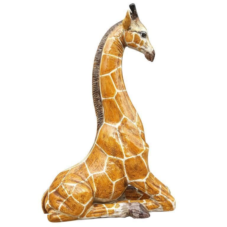 Stunning Italian Vintage Ceramic Seated Animal Giraffe, Mid Century Decorative