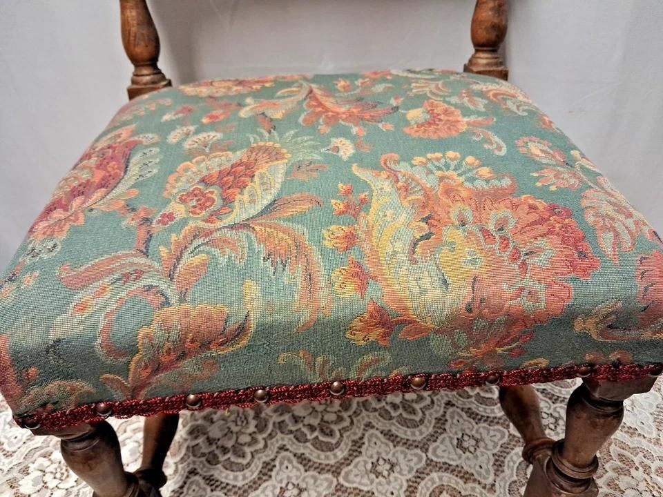 Antique Childs Chair With Floral Upholstery photo vinterior