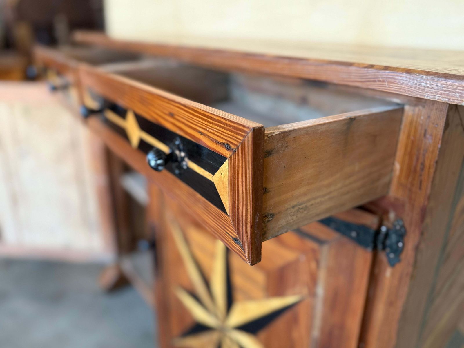 Tuscan Credenza Or Sideboard With Two Drawers In 19th Century Spanish Carved Walnut With Marquetry photo vintage