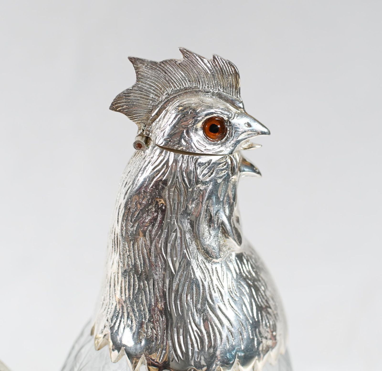 Silver Plate Rooster Decanter Cockerell Bird photo vintage
