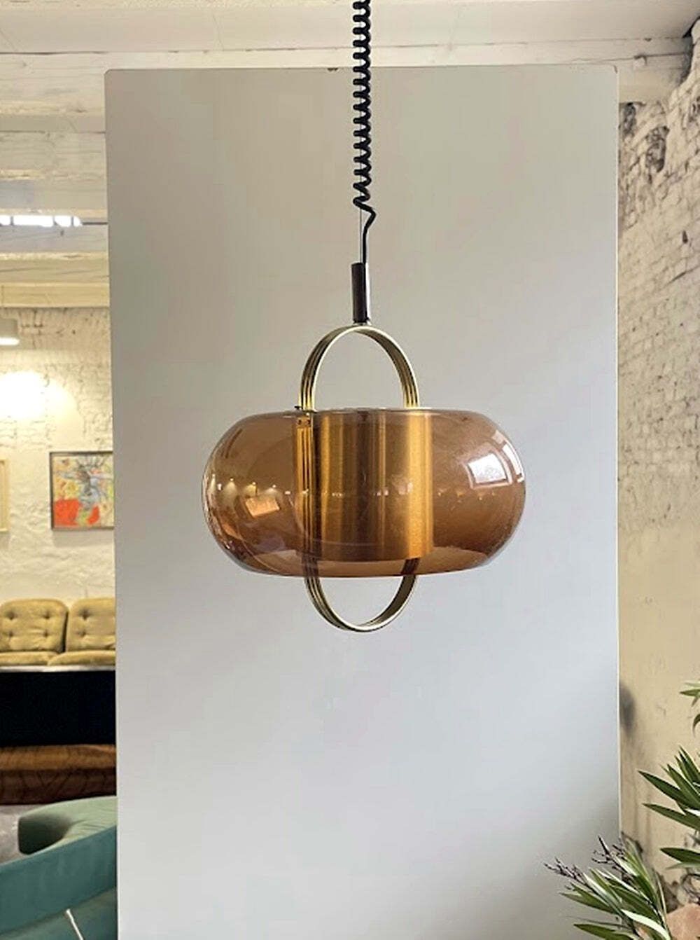 Brass And Smoked Glass Pendant Lamp By Temde, Germany 1970s photo furniture