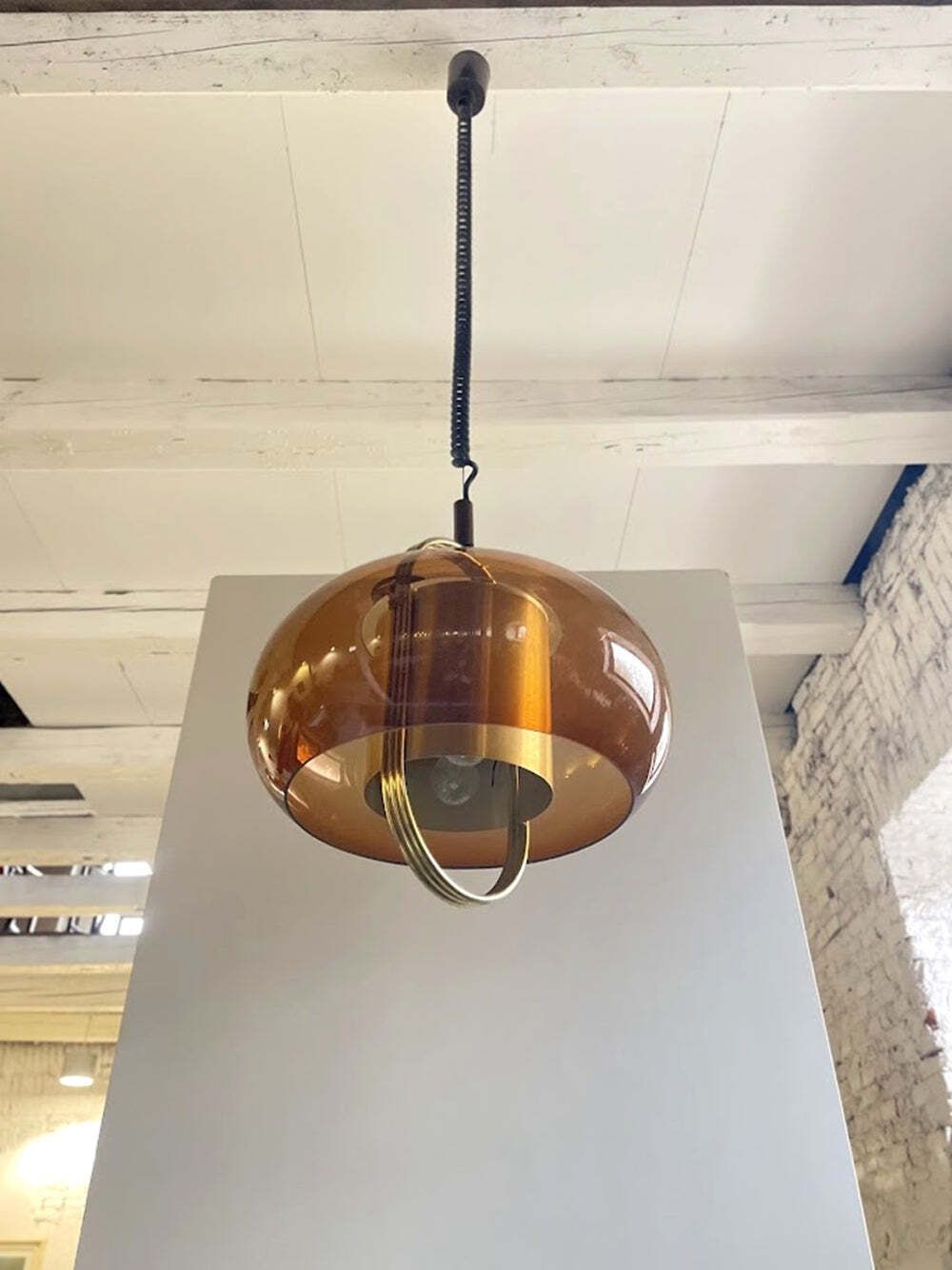Brass And Smoked Glass Pendant Lamp By Temde, Germany 1970s photo 973.0