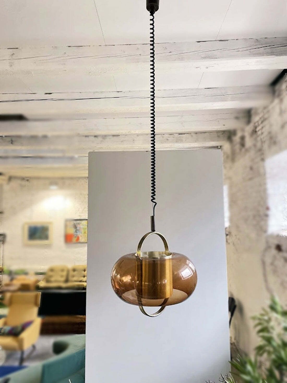 Brass And Smoked Glass Pendant Lamp By Temde, Germany 1970s photo vintage