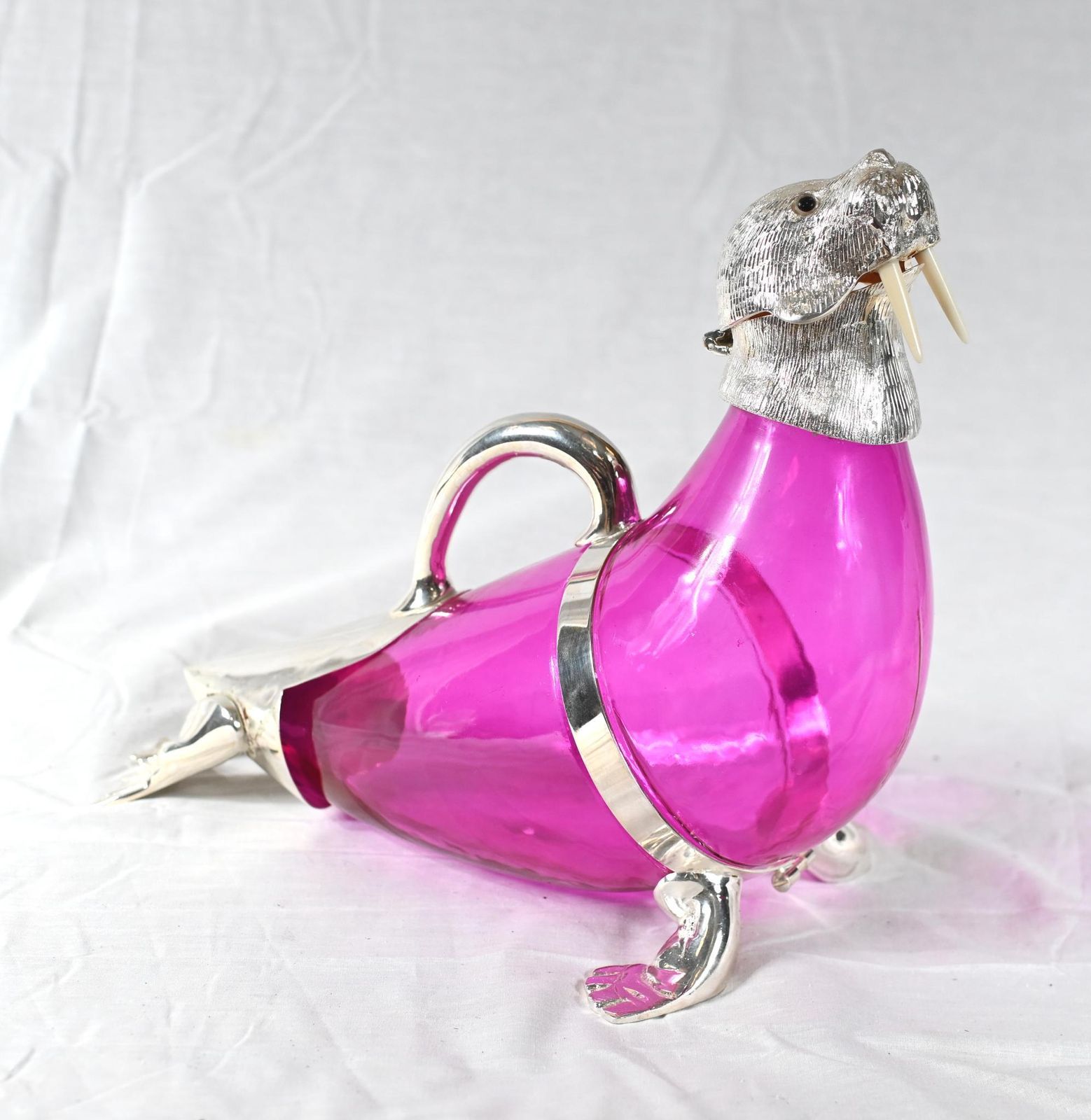 Silver Plate Walrus Decanter Glass Jug Display