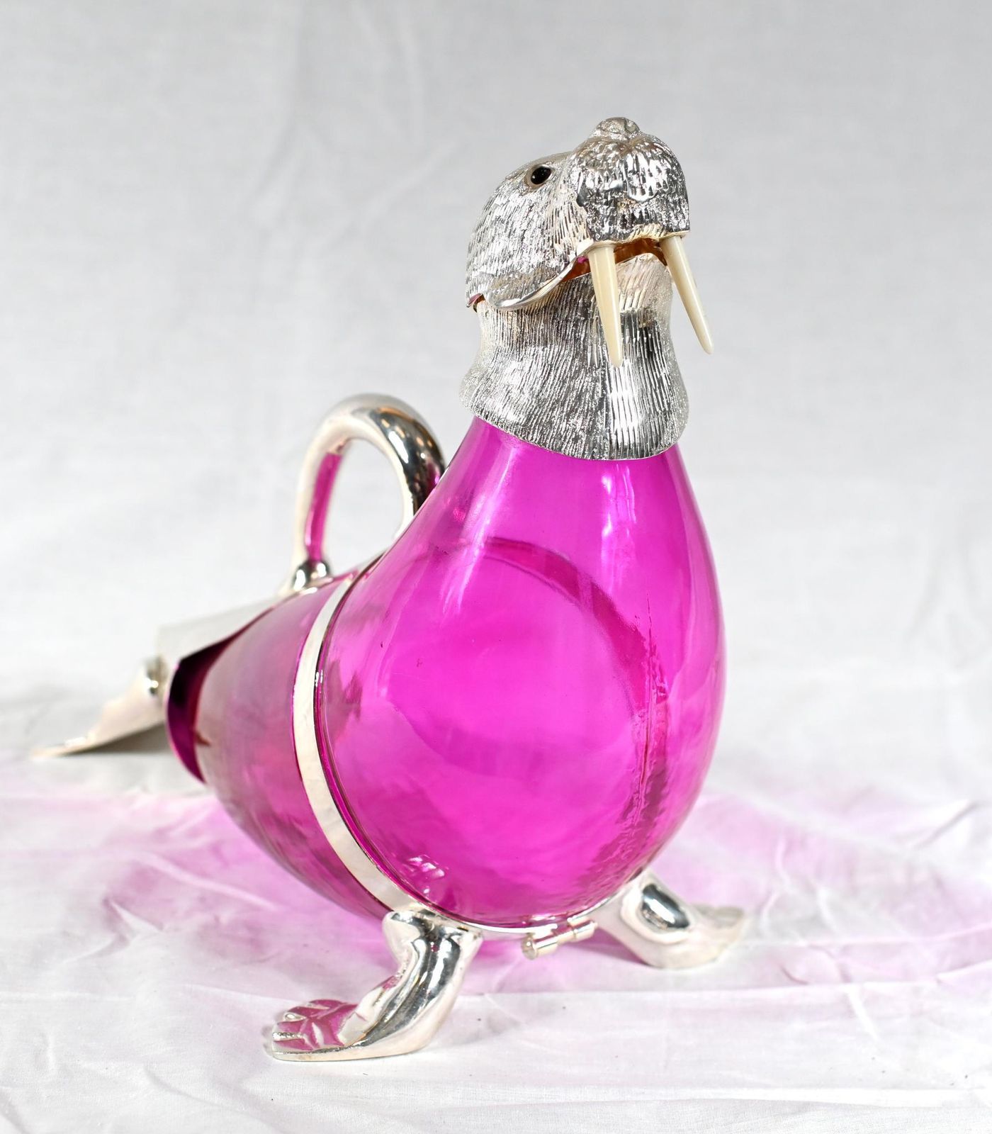 Silver Plate Walrus Decanter Glass Jug Display photo furniture