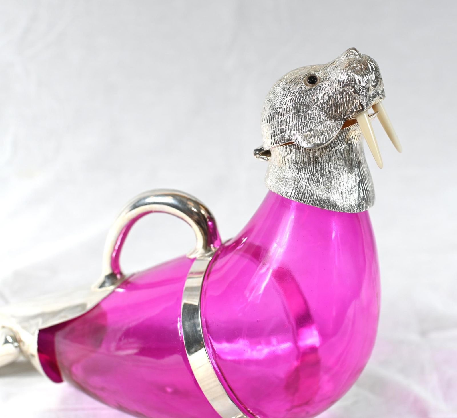 Silver Plate Walrus Decanter Glass Jug Display photo for sale