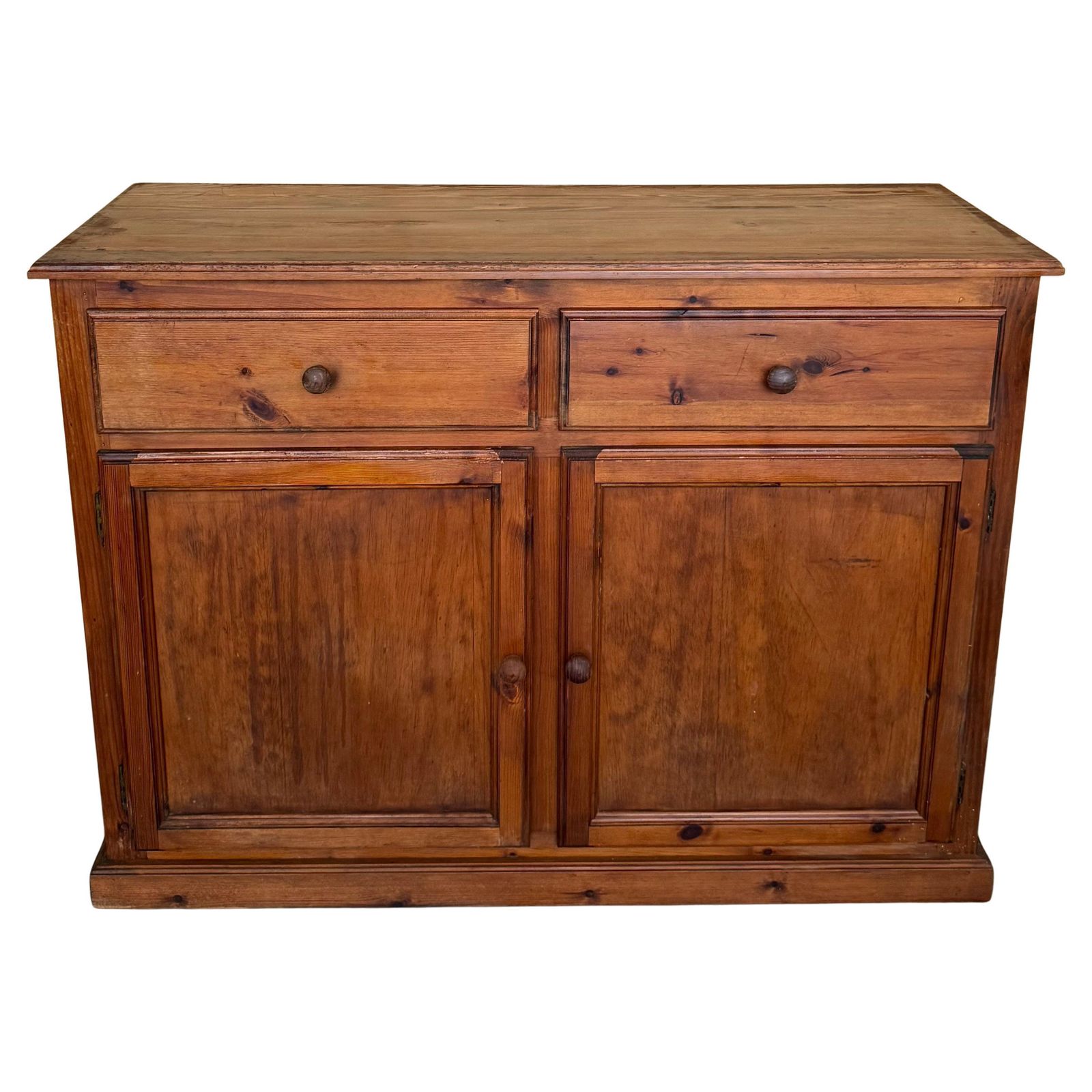 Buffet baroque espagnol à deux tiroirs en pin de Toscane massif, années 1850