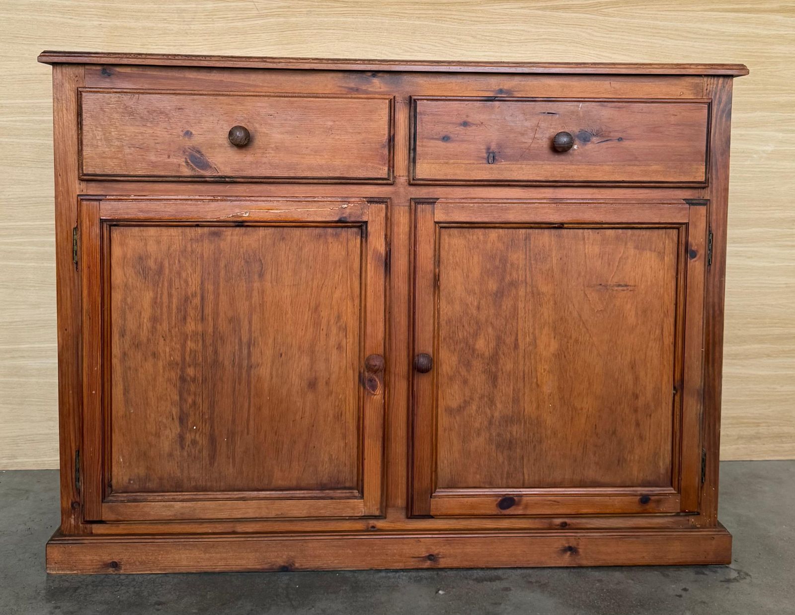 1850s Spanish Baroque Solid Tuscan Pine Two Drawer Credenza Or Buffet photo furniture