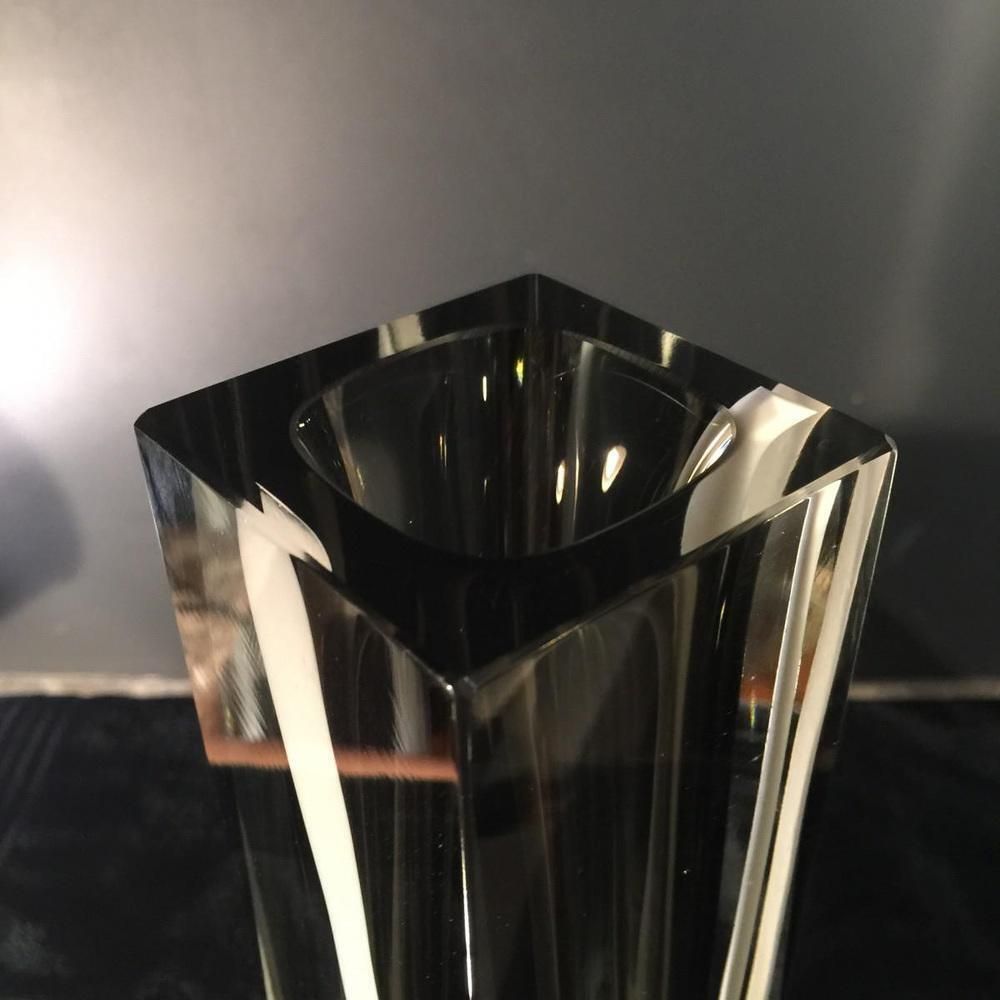 White And Black Striped Sommerso Murano Glass Vase Attributed To Flavio Poli For Seguso, 1960s photo vinterior