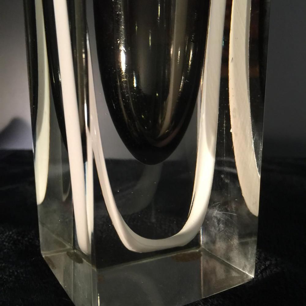 White And Black Striped Sommerso Murano Glass Vase Attributed To Flavio Poli For Seguso, 1960s photo buy