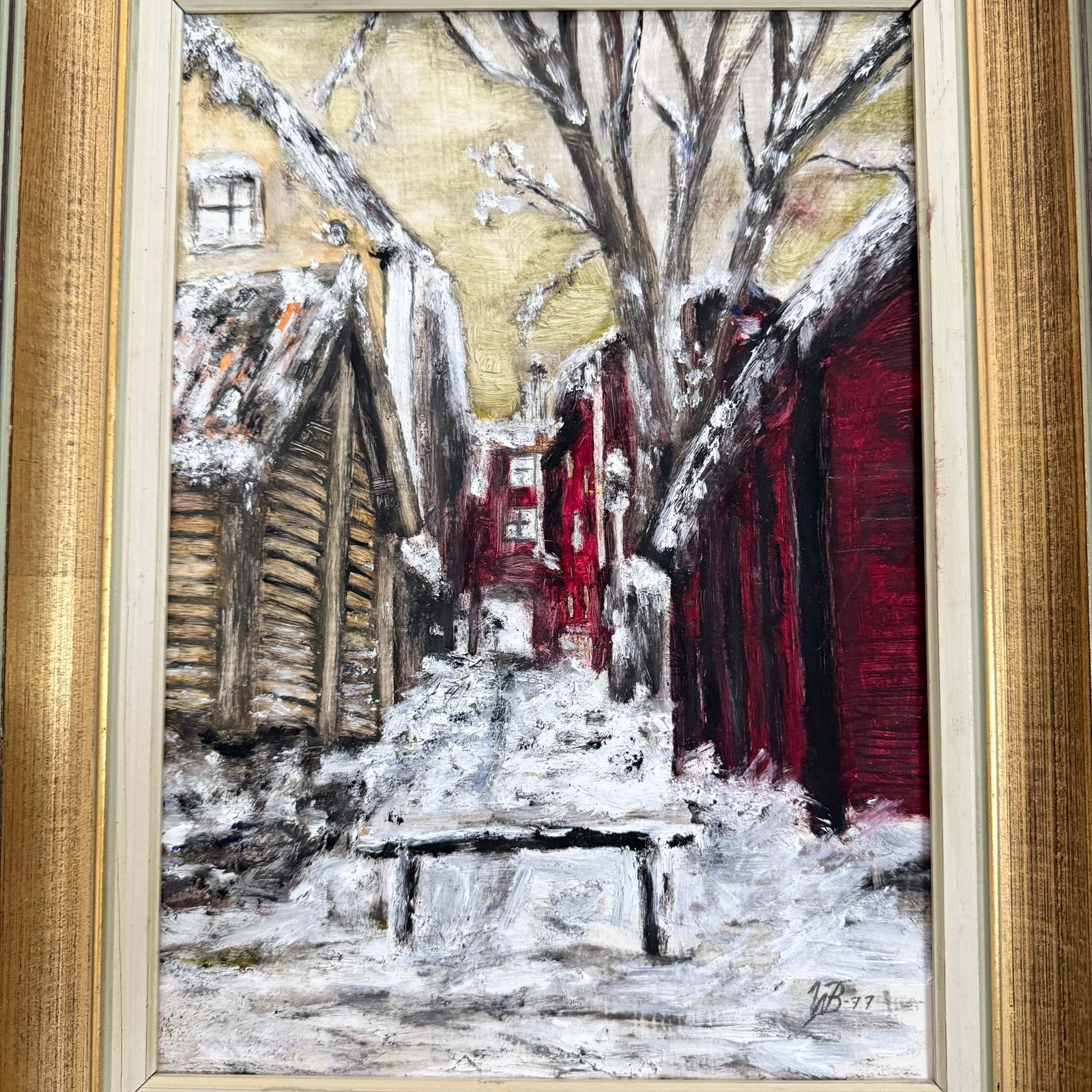 Passage Of Frost. Vintage Swedish Abstract Oil Painting. photo furniture