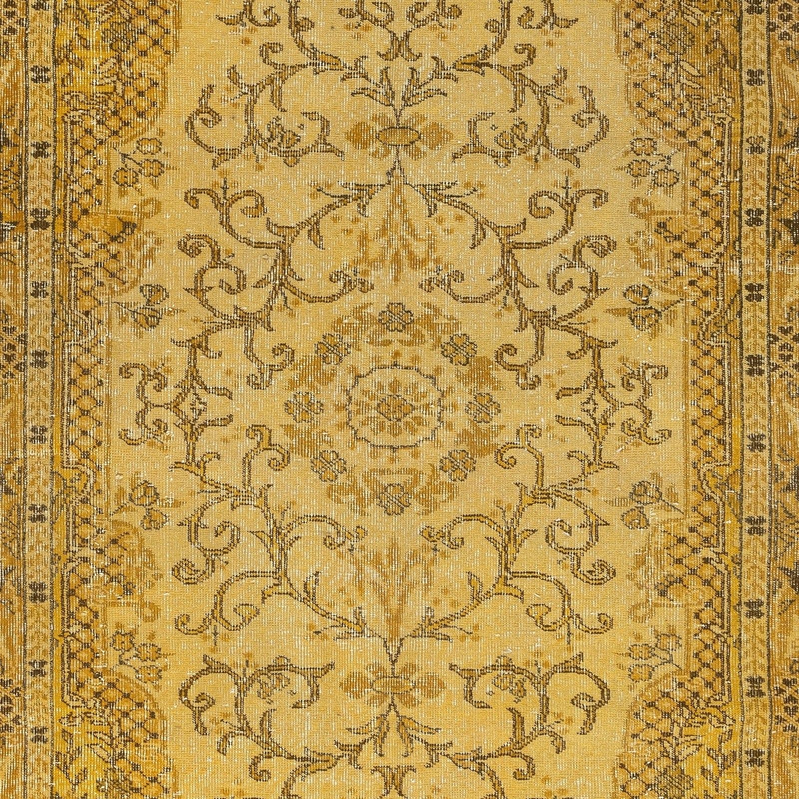 5.2x8.6 Ft Yellow Overdyed Vintage Rug. Hand Knotted Carpet For Modern Interiors photo Textiles