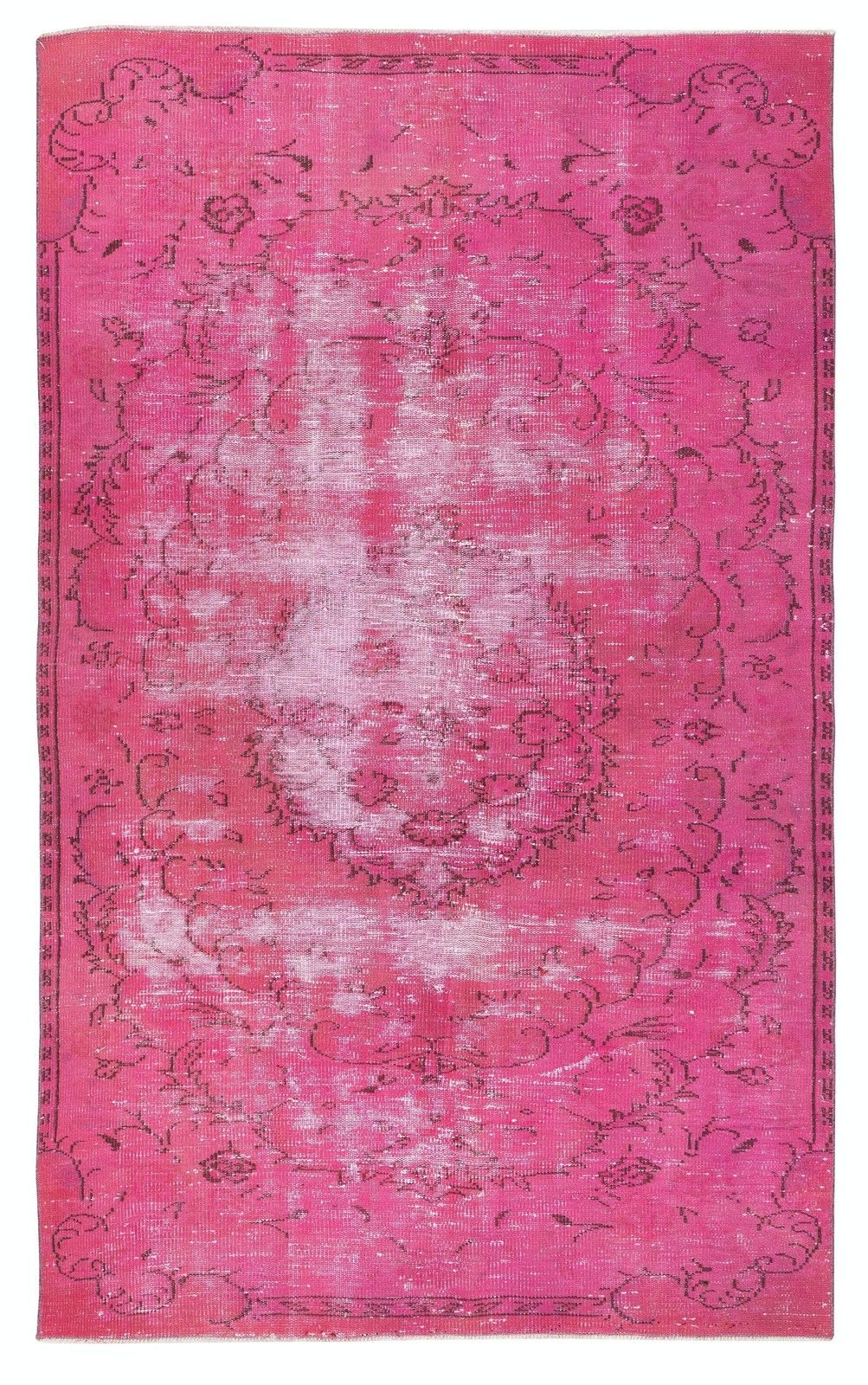 4.7x7.7 Ft Distressed Pink Vintage Rug For Modern Interiors. Handmade In Turkey