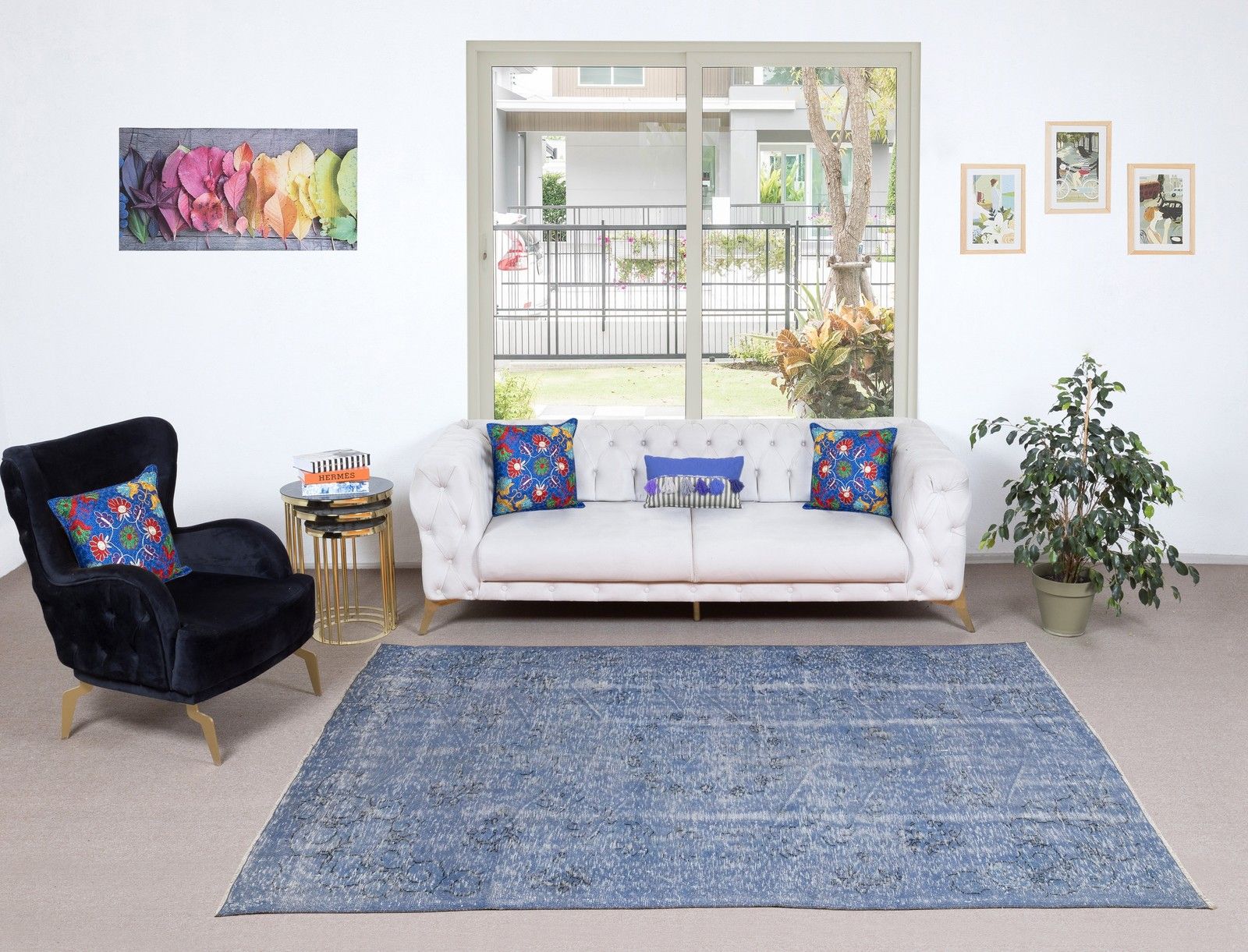 6x9 Ft Handmade Turkish Wool Area Rug. Vintage Overdyed Blue Rug For Modern Home photo furniture