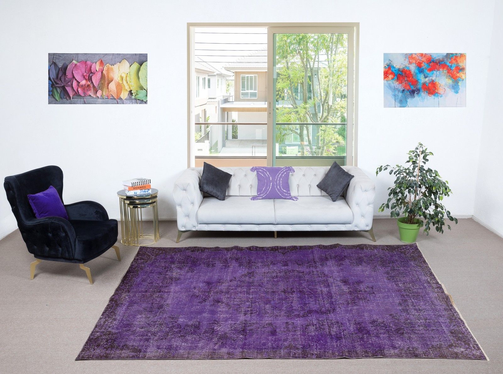 6.5x10.6 Ft Vintage Handmade Turkish Rug Overdyed In Purple For Modern Interiors photo furniture