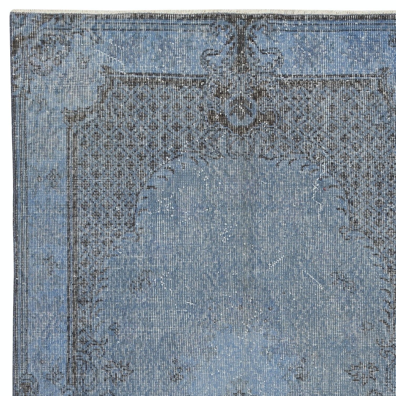 3.8x7.3 Ft Vintage Handmade Turkish Area Rug Redyed In Blue For Modern Interiors photo 266.0