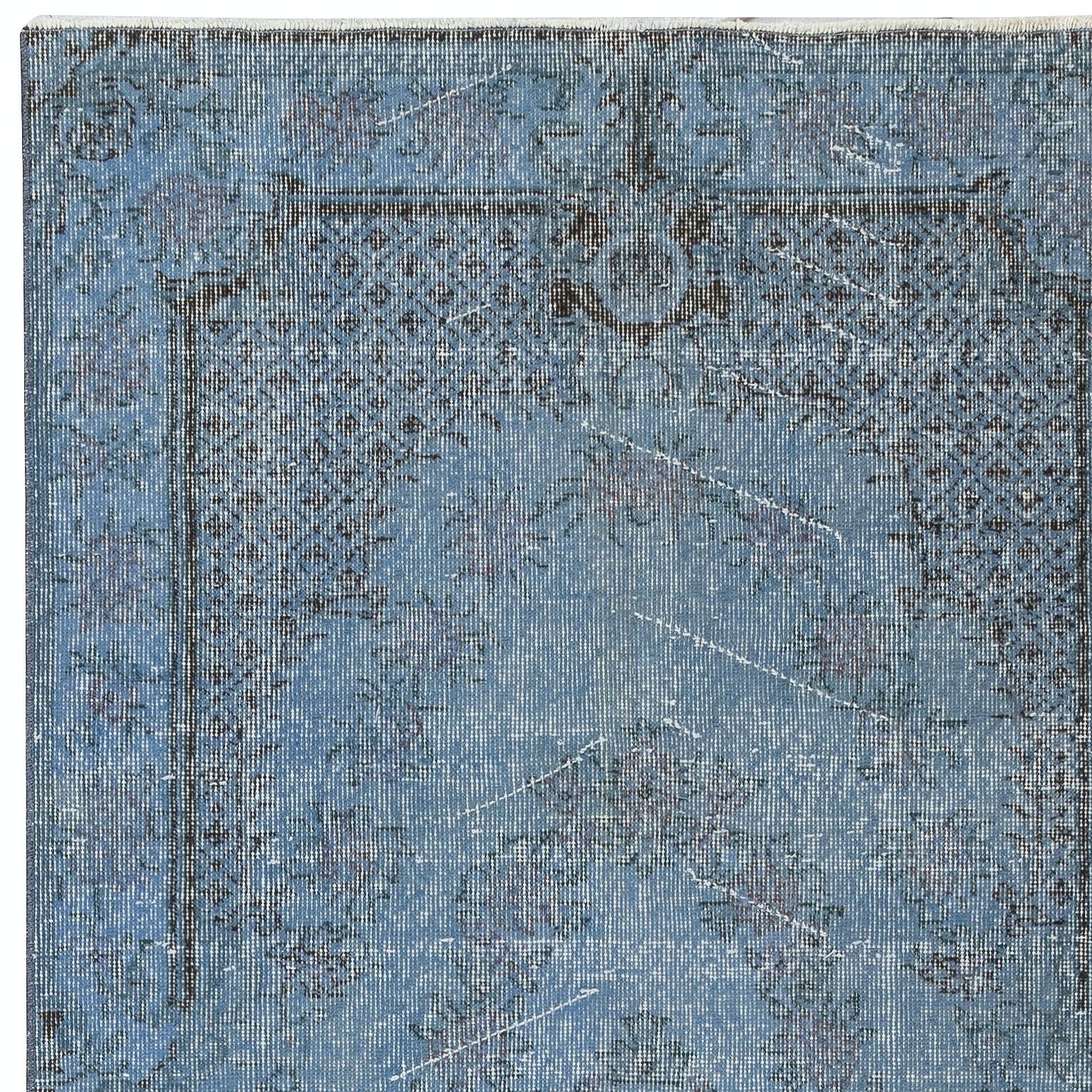 3.7x7.3 Ft Vintage Turkish Rug Overdyed In Blue. Handmade Modern Living Room Rug photo 259.0