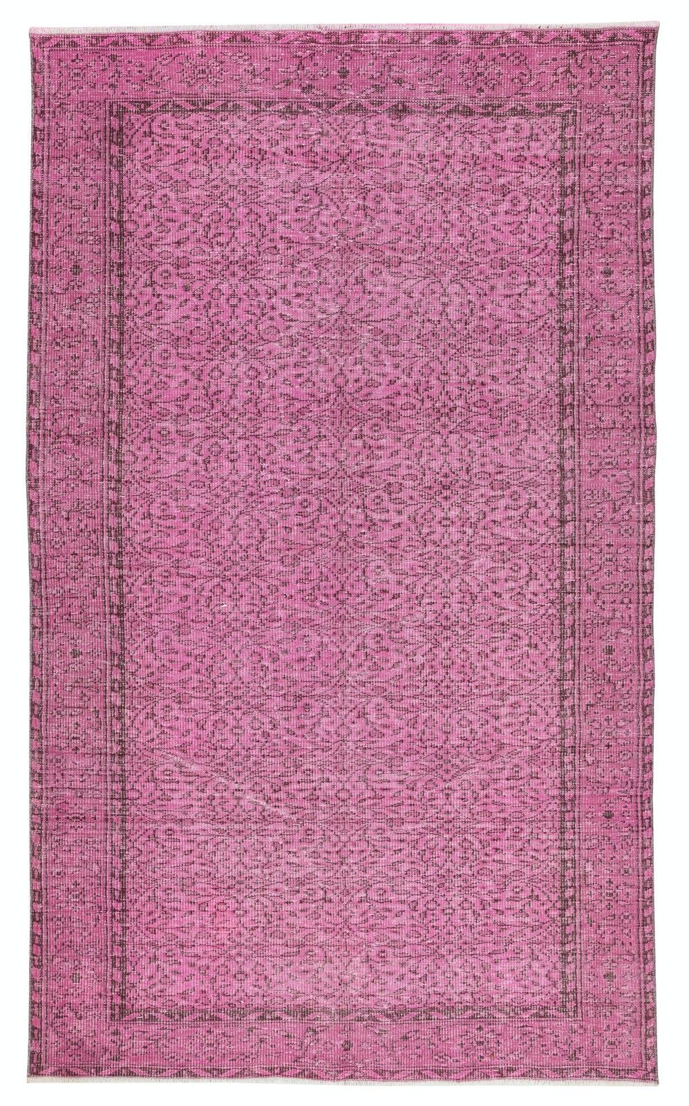 5.4x9 Ft Handmade Turkish Wool Rug. Vintage Overdyed Pink Rug For Modern Home