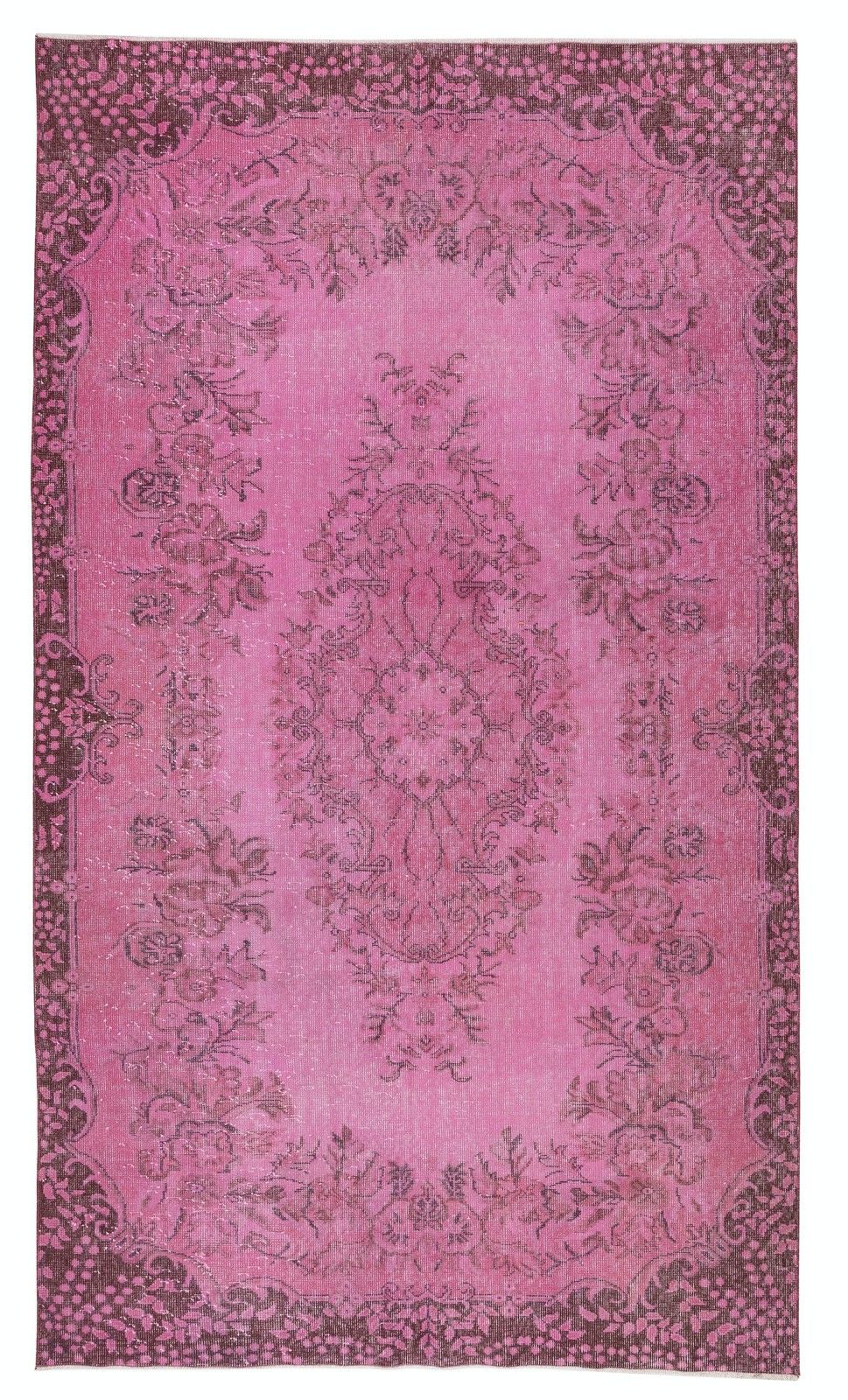 5.7x10 Ft Overdyed Pink Wool Rug. Handmade Turkish Vintage Rug For Living Room