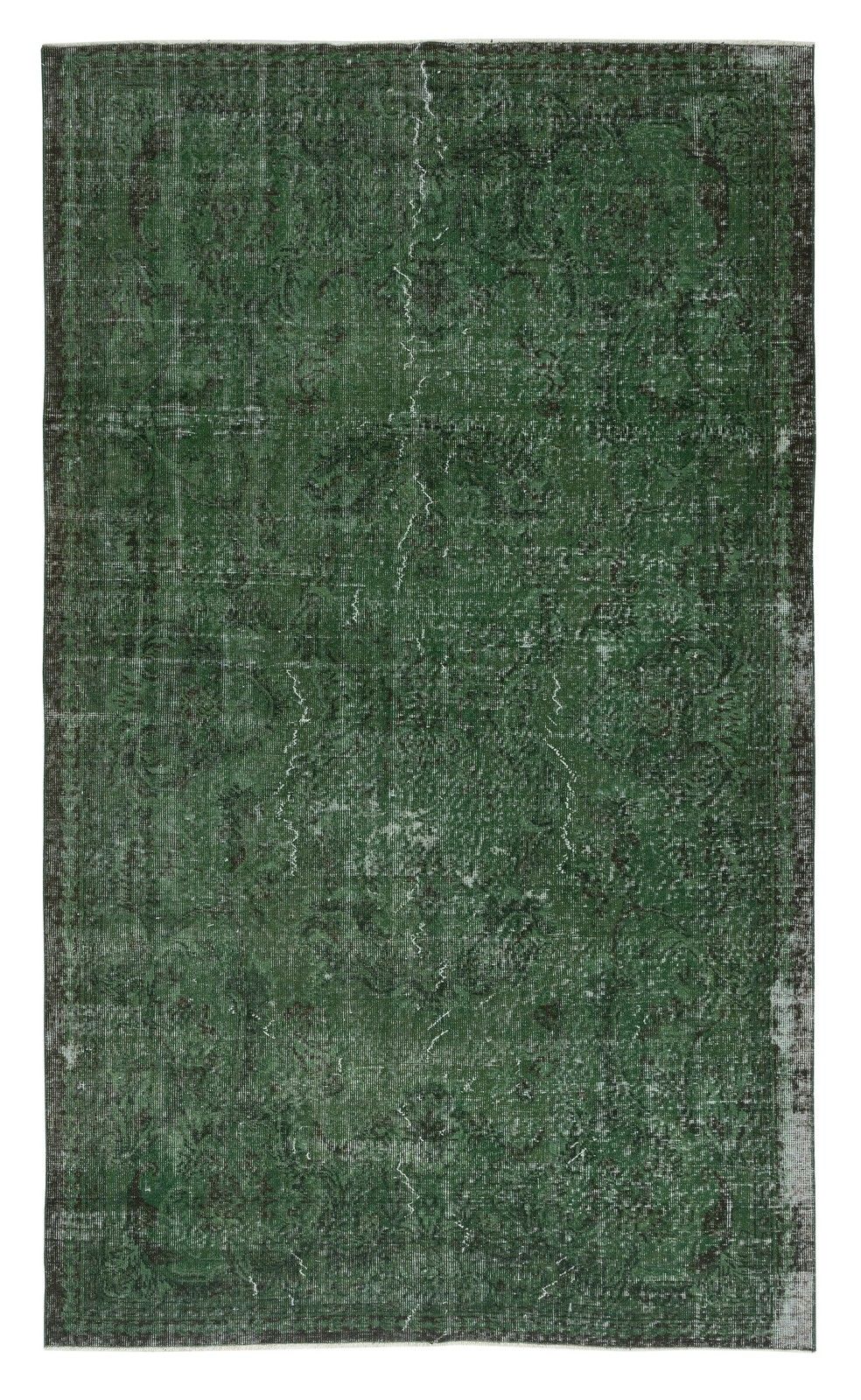 5.4x9 Ft Distressed Vintage Handmade Turkish Wool Area Rug Overdyed In Green