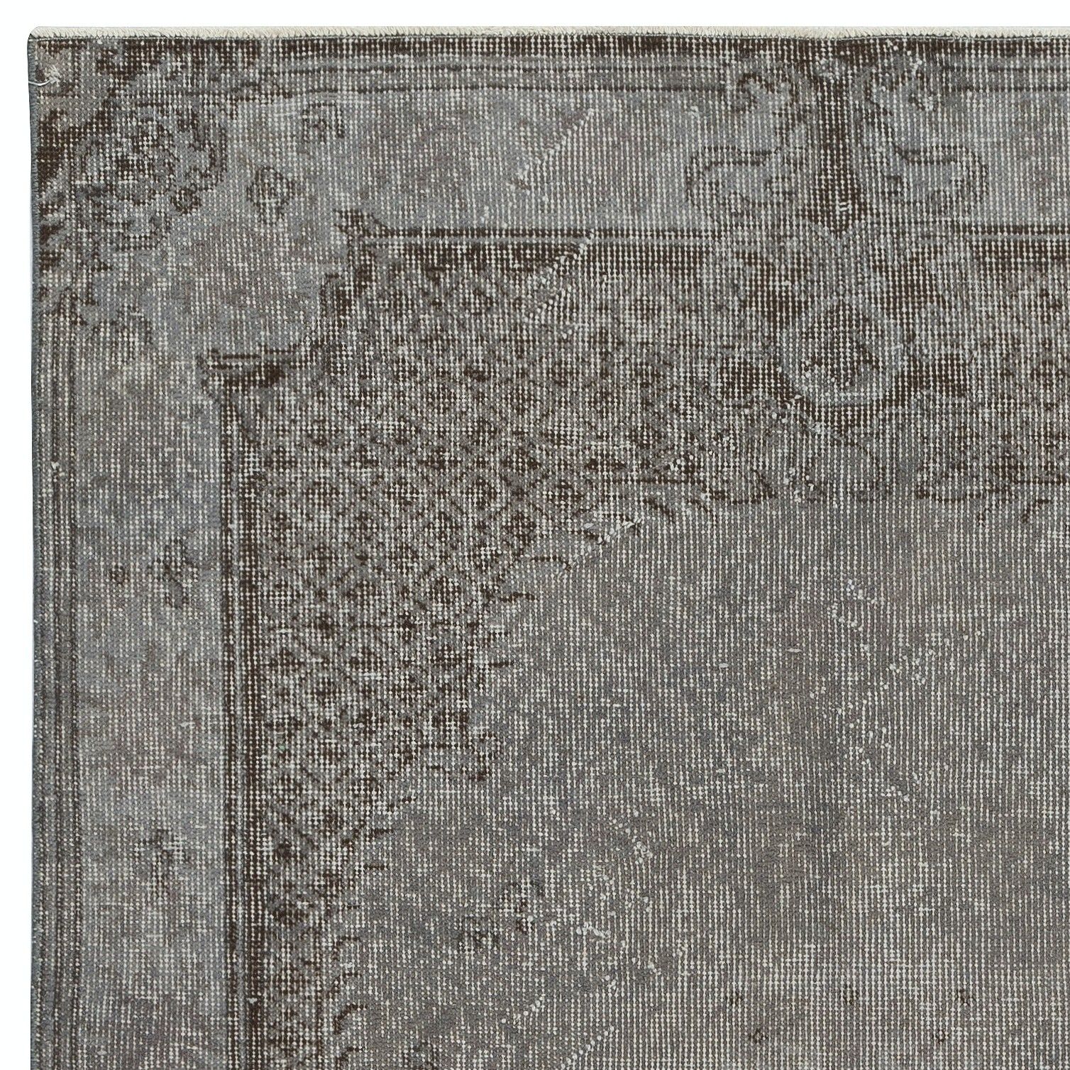 3.8x7 Ft Gray Overdyed Vintage Turkish Rug. Hand Knotted Carpet For Modern Home photo 266.0