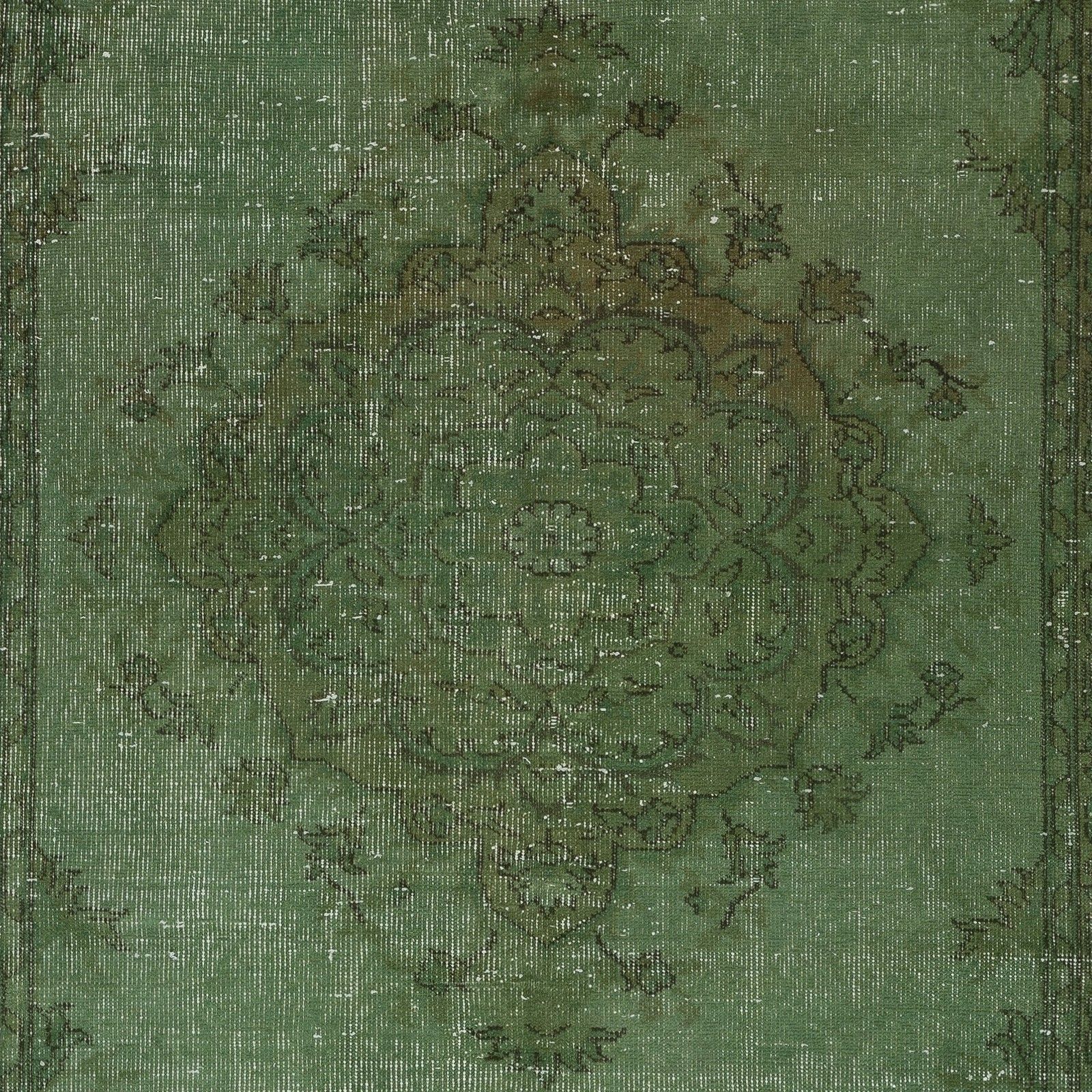 4.7x8 Ft Hand Knotted Vintage Turkish Rug Overdyed In Green For Modern Interiors photo Textiles