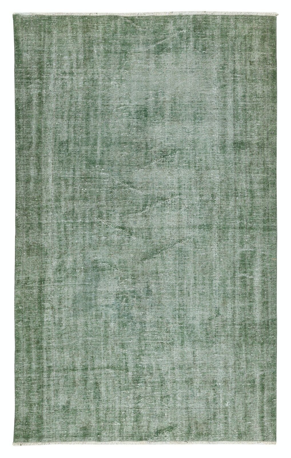 5x8 Ft Vintage Rug Overdyed In Green For Modern Interiors. Handknotted In Turkey