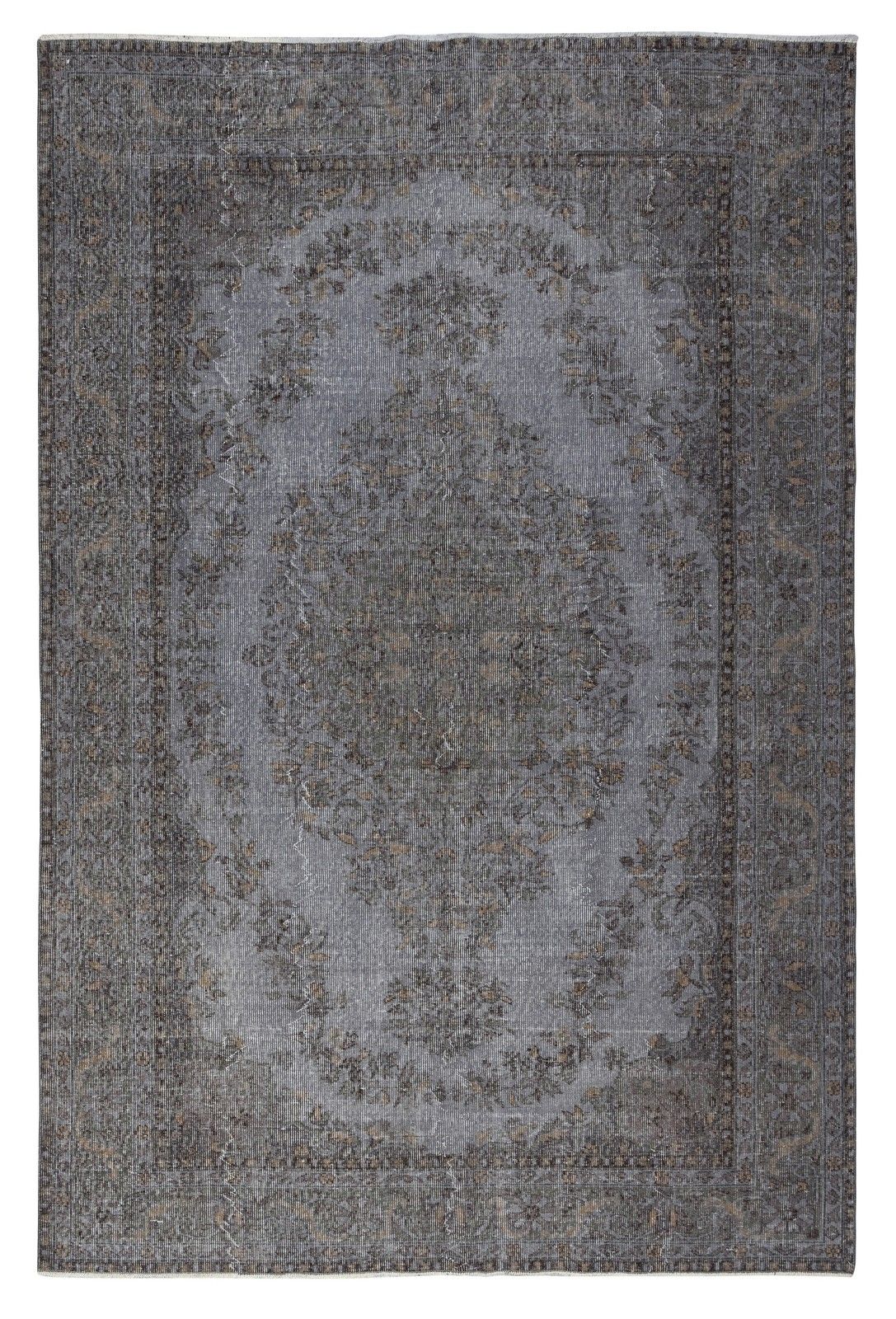 6.5x9.8 Ft Gray Overdyed Vintage Rug For Modern Interiors. Handknotted In Turkey