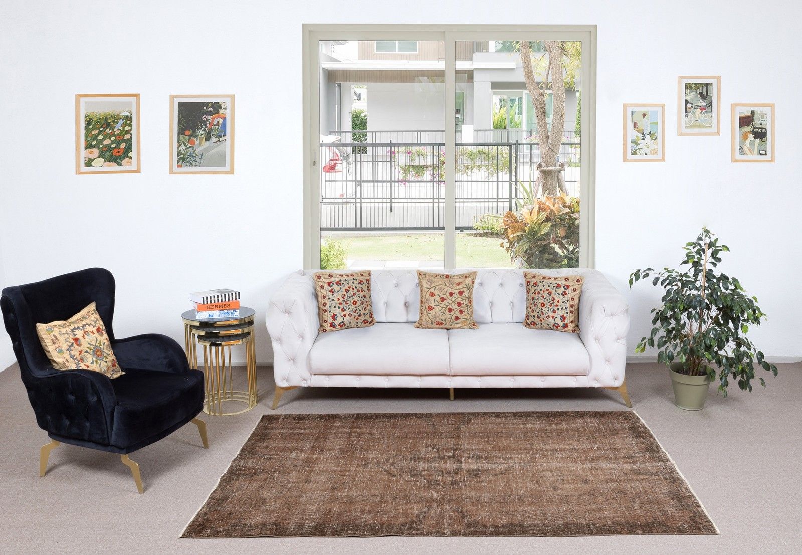 5x8 Ft Vintage Brown Wool Area Rug. Handmade Turkish Rug For Contemporary Spaces photo furniture