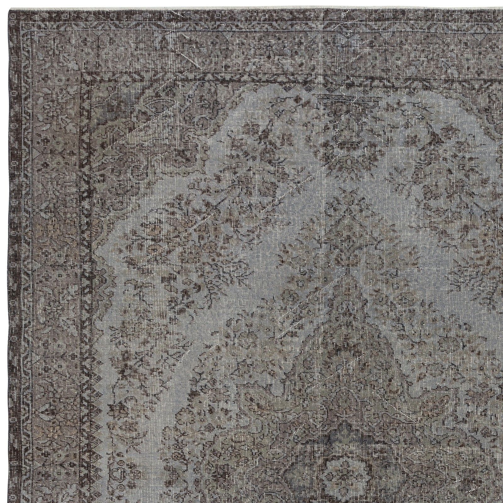 7x10.2 Ft Gray Redyed Vintage Turkish Rug. Handmade Carpet For Modern Interiors photo 809.0