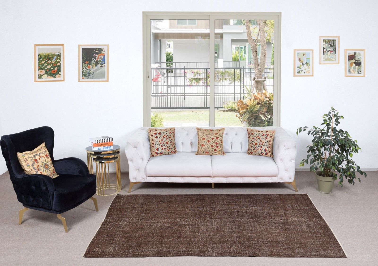 5x8.5 Ft Brown Overdyed Vintage Rug For Modern Interiors. Handknotted In Turkey photo furniture
