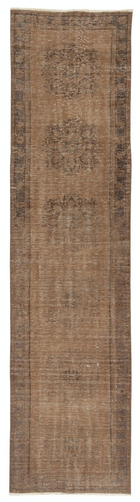 2.5x9.6 Ft Brown Hallway Runner Rug. Vintage Corridor Rug. Handmade Stair Rug