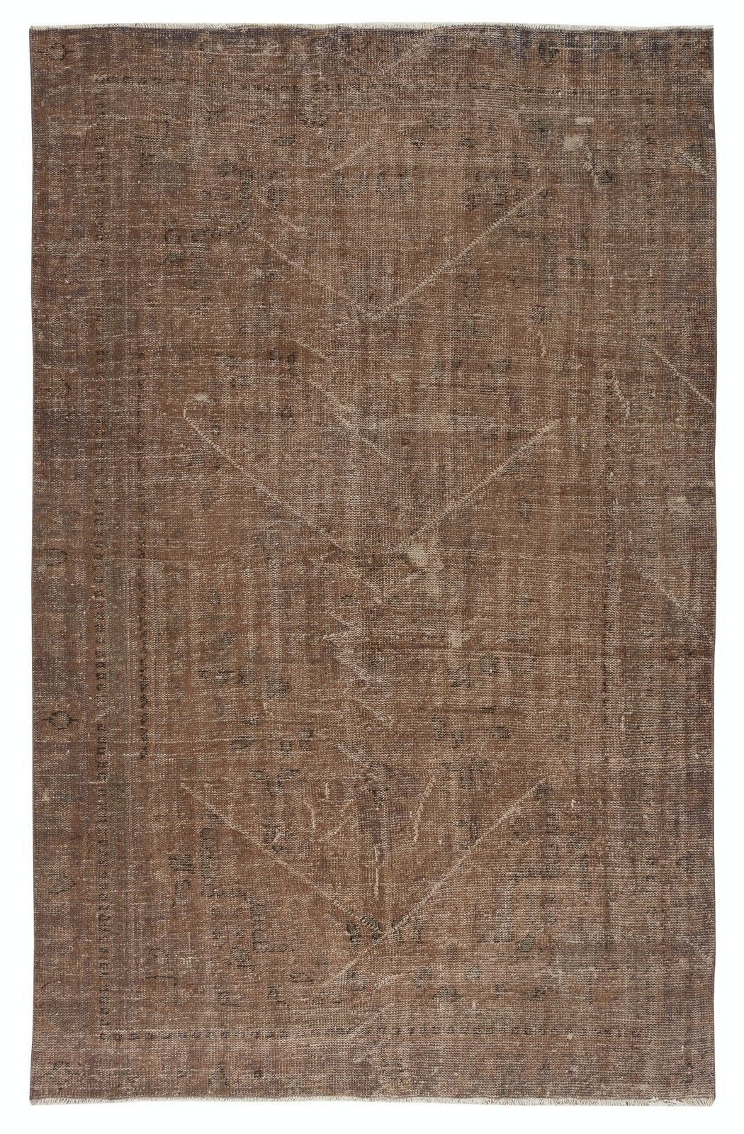 5.8x9 Ft Overdyed Brown Rug. Handmade Turkish Vintage Area Rug For Living Room