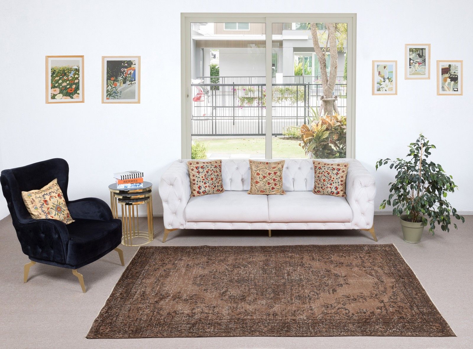 5.7x9 Ft Handmade Turkish Area Rug. Vintage Overdyed Brown Rug For Modern Home photo furniture