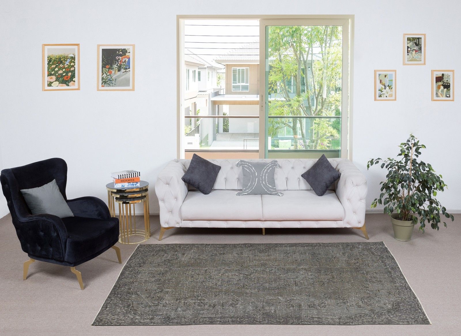 5.2x9 Ft Gray Redyed Vintage Turkish Rug. Handmade Carpet For Modern Interiors photo furniture