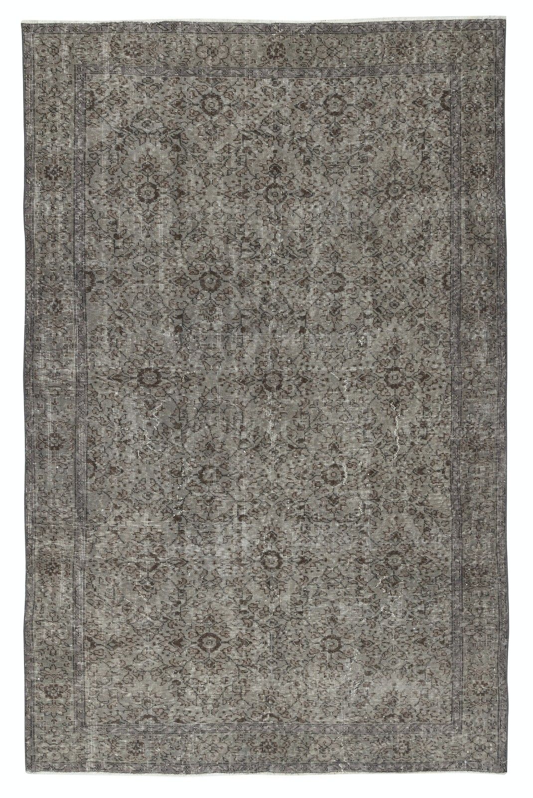 5.8x9 Ft Gray Overdyed Area Rug, Handknotted And Handwoven In Turkey
