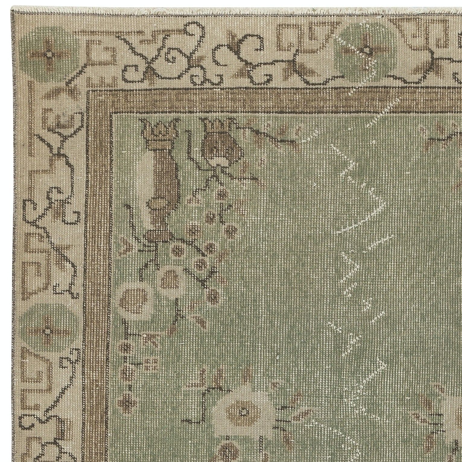 3.7x6.7 Ft Vintage Green Rug With Chinese Art Deco Design. Handknotted In Turkey photo 260.0
