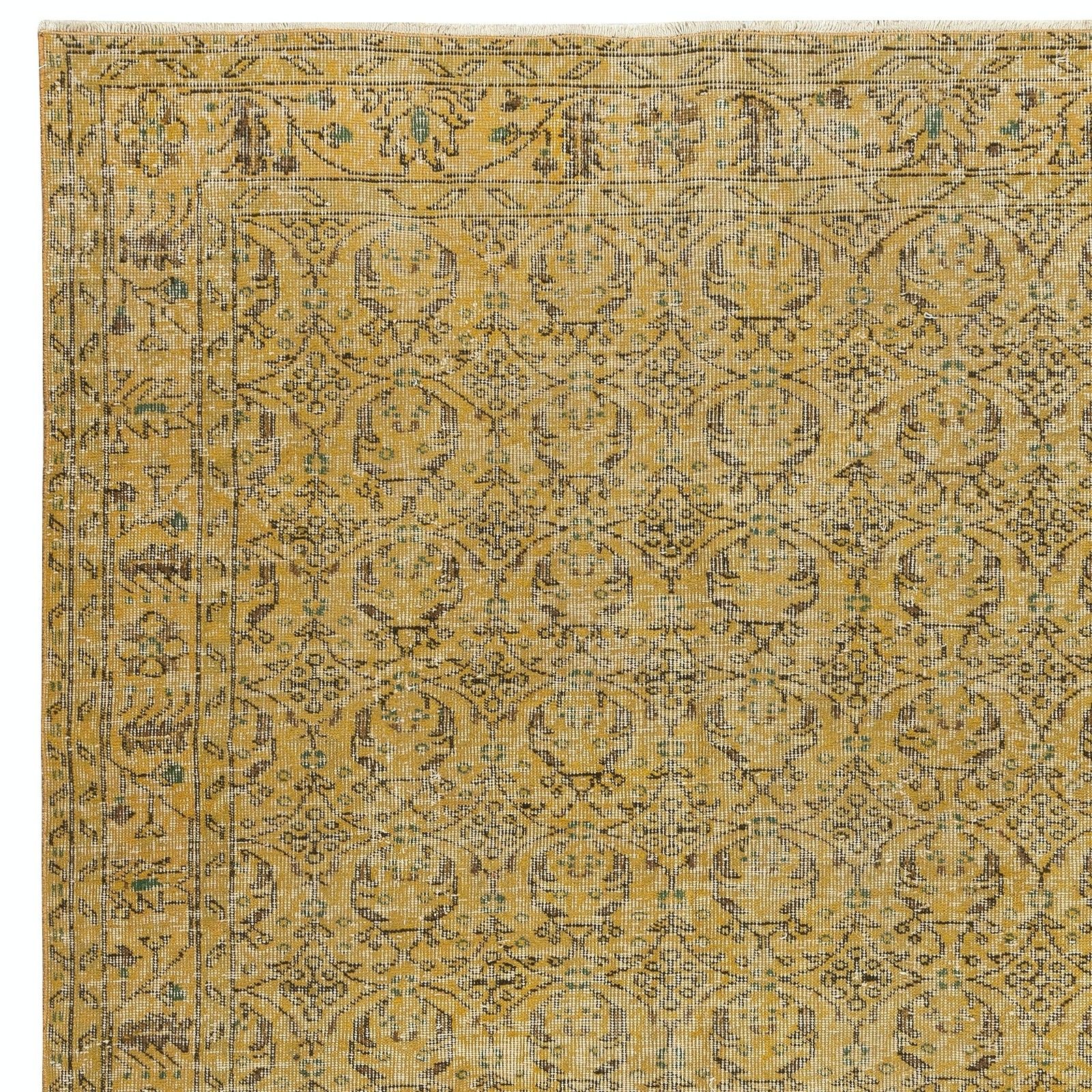 5x9.6 Ft Modern Yellow Turkish Rug. Vintage Handmade Wool Area Rug photo 475.0